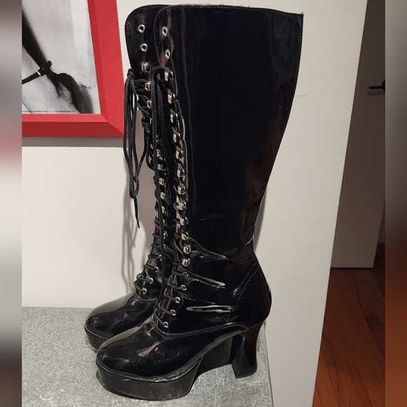 Funtasma Black Patent Exotica-2020 Lace Up Boots - Picture 1 of 14